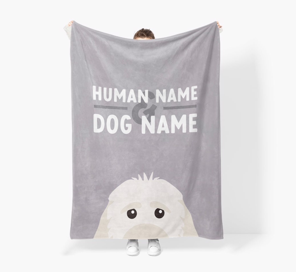 Human & Dog Name: Personalised {breedFullName} Premium Sherpa Fleece Blanket
