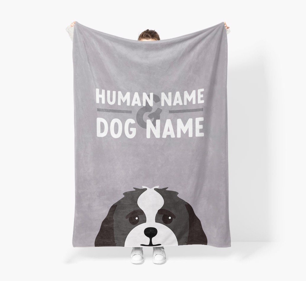 Human & Dog Name: Personalised {breedFullName} Premium Sherpa Fleece Blanket