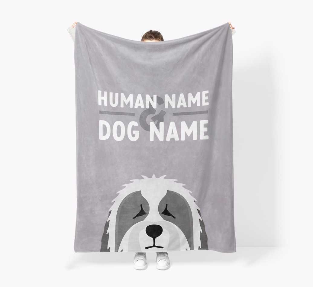 Human & Dog Name: Personalised {breedFullName} Premium Sherpa Fleece Blanket