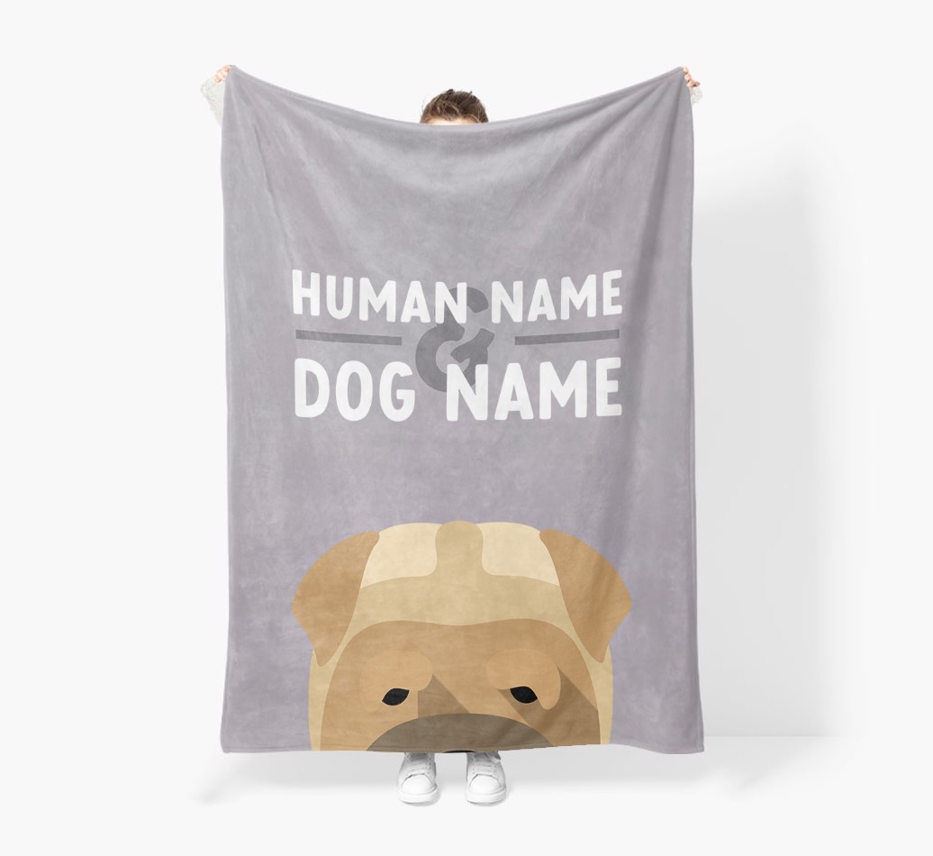 Human & Dog Name: Personalized {breedFullName} Premium Sherpa Fleece Blanket