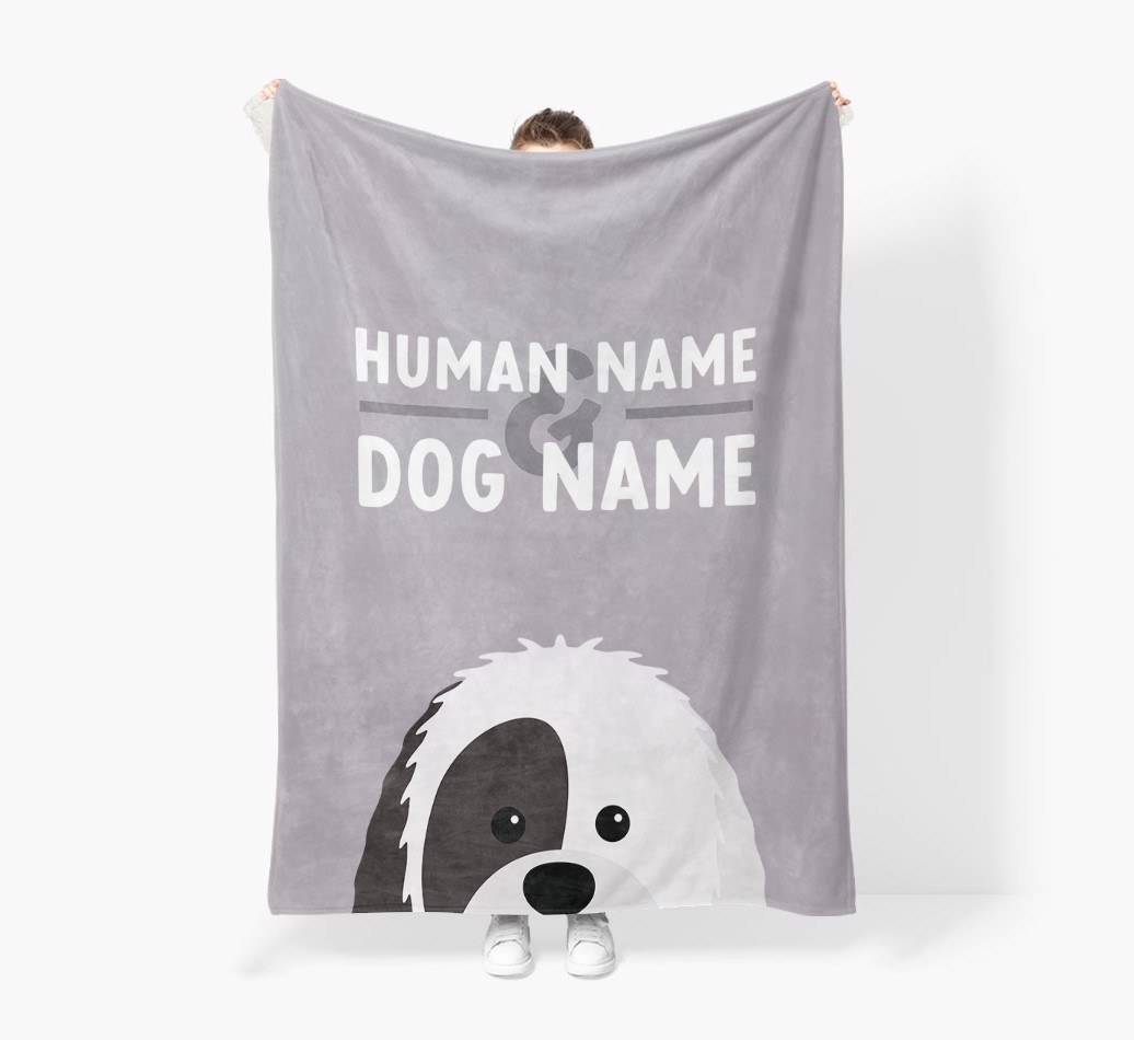 Human & Dog Name: Personalised {breedFullName} Premium Sherpa Fleece Blanket