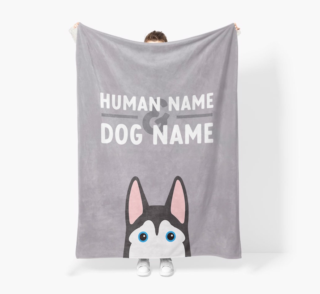 Human & Dog Name: Personalized {breedFullName} Premium Sherpa Fleece Blanket
