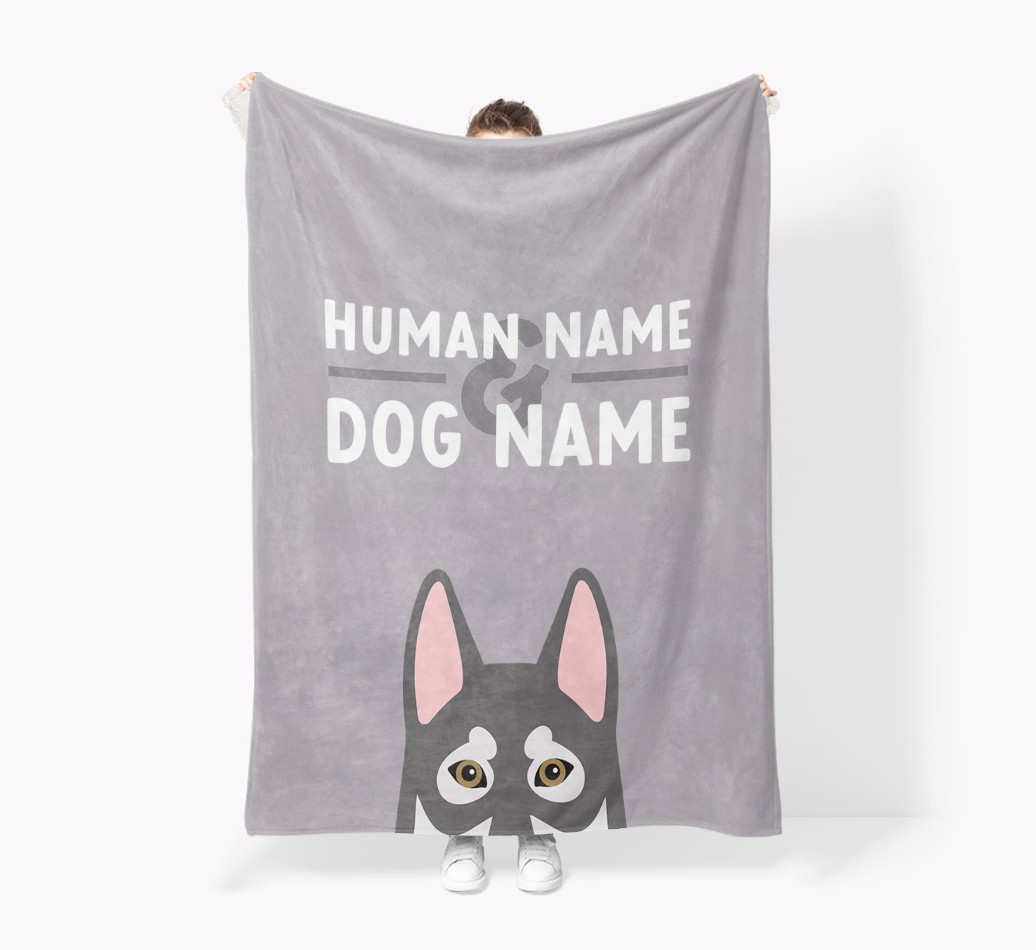 Human & Dog Name: Personalized {breedFullName} Premium Sherpa Fleece Blanket