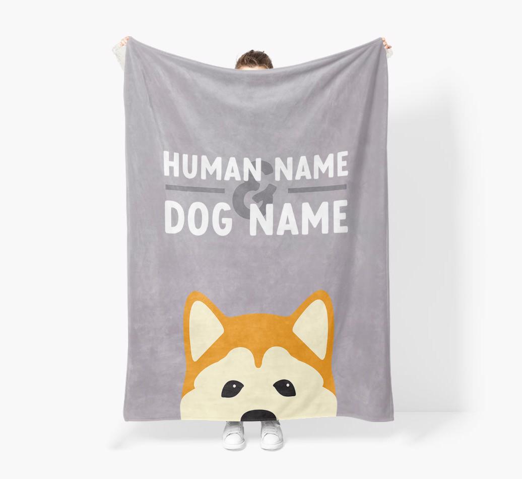 Human & Dog Name: Personalized {breedFullName} Premium Sherpa Fleece Blanket