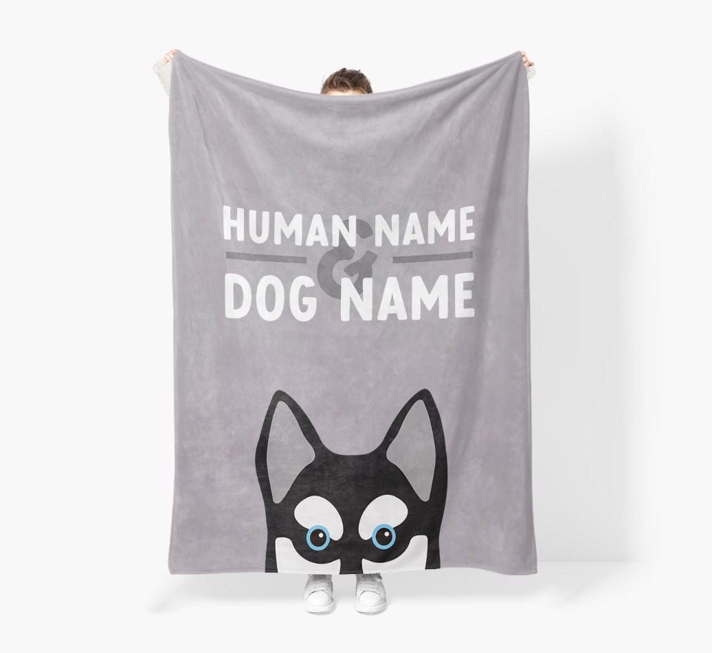 Human & Dog Name: Personalized {breedFullName} Premium Sherpa Fleece Blanket