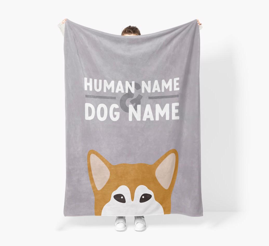 Human & Dog Name: Personalized {breedFullName} Premium Sherpa Fleece Blanket