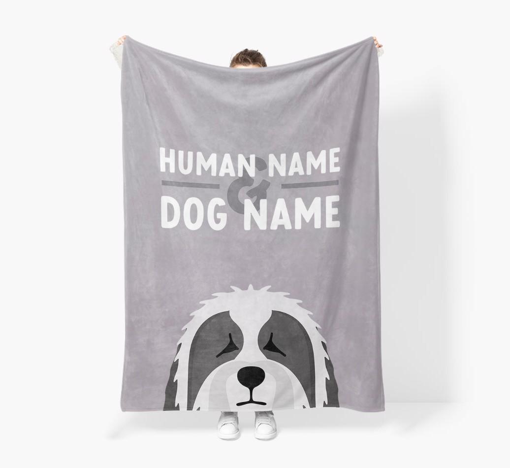 Human & Dog Name: Personalized {breedFullName} Premium Sherpa Fleece Blanket