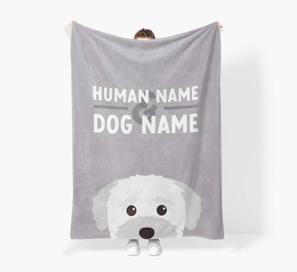 Human & Dog Name: Personalized {breedFullName} Premium Sherpa Fleece Blanket
