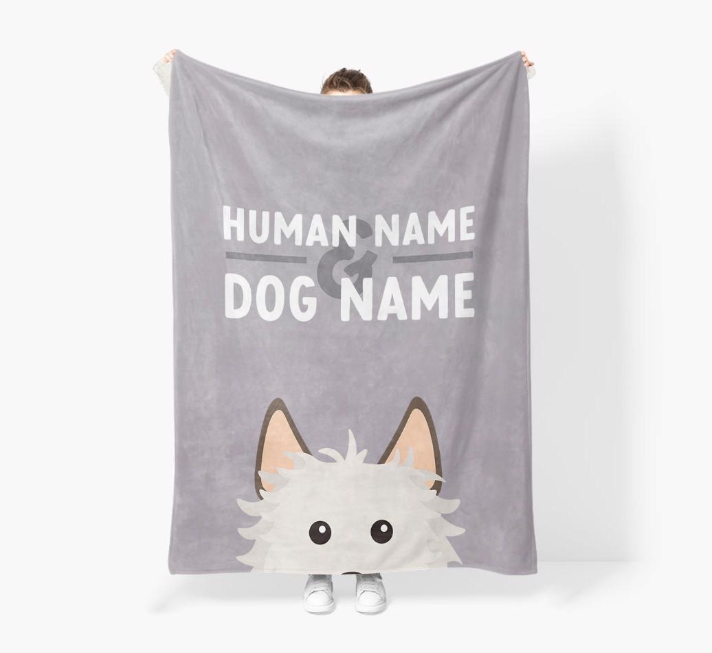 Human & Dog Name: Personalized {breedFullName} Premium Sherpa Fleece Blanket