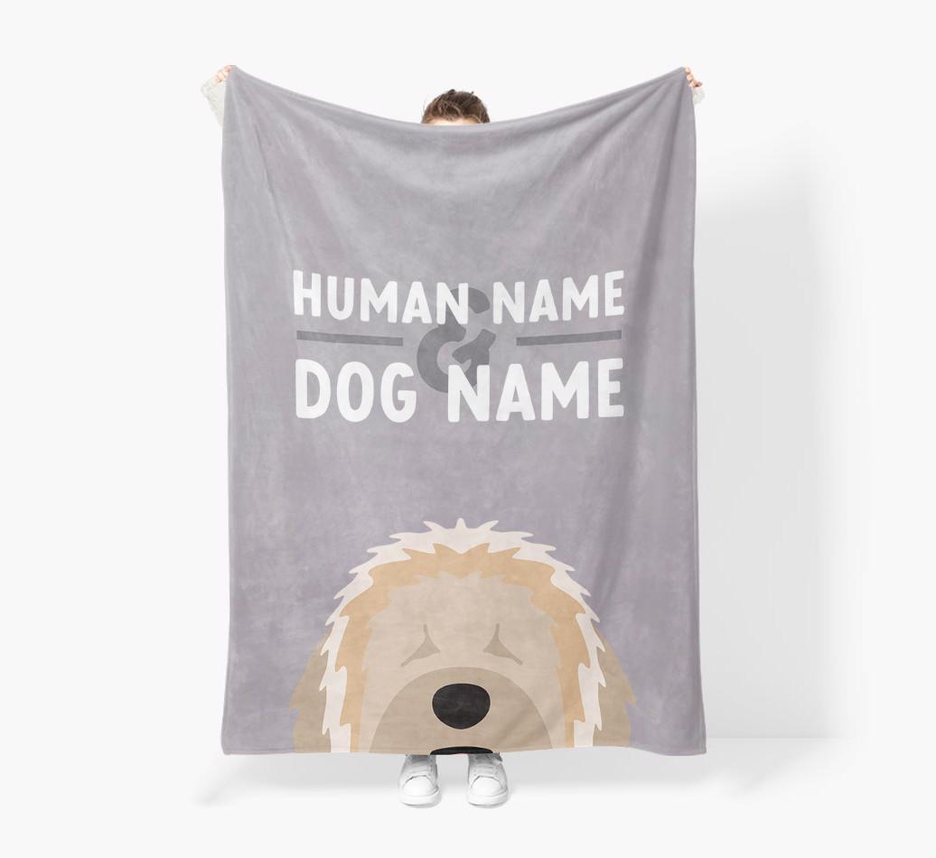 Human & Dog Name: Personalized {breedFullName} Premium Sherpa Fleece Blanket