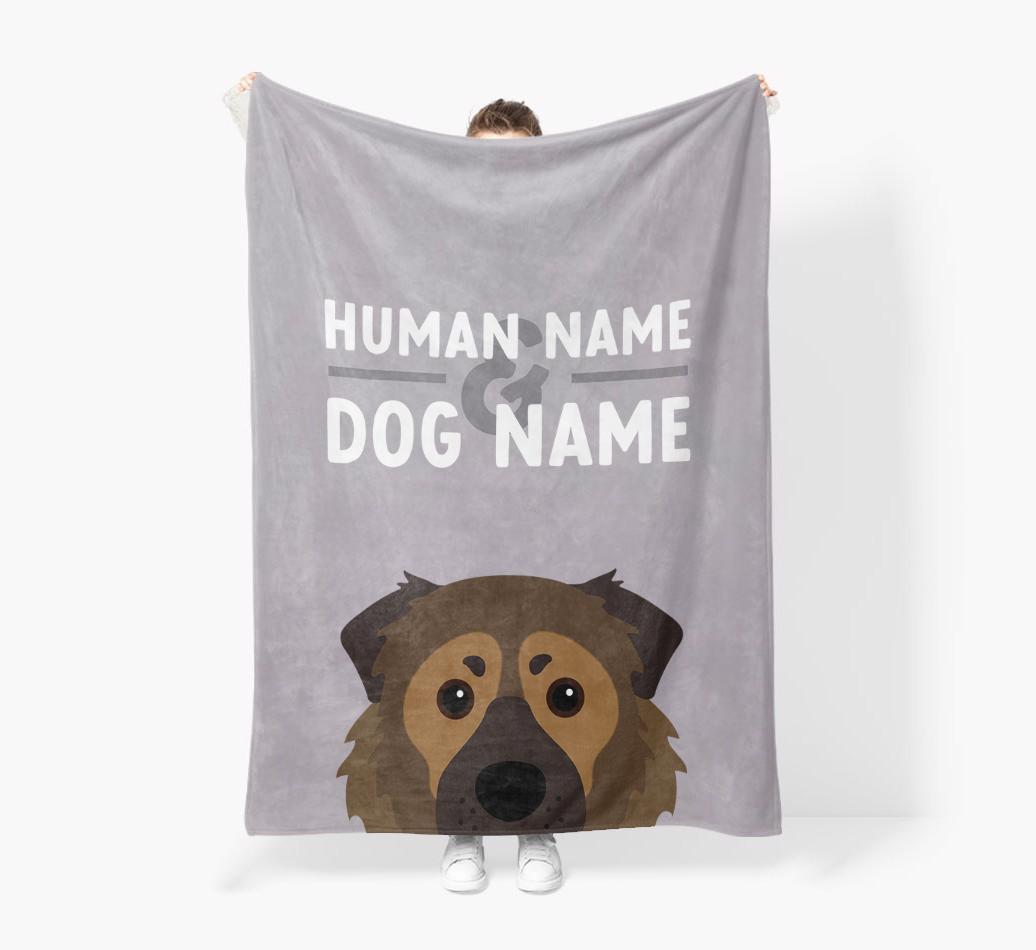Human & Dog Name: Personalized {breedFullName} Premium Sherpa Fleece Blanket