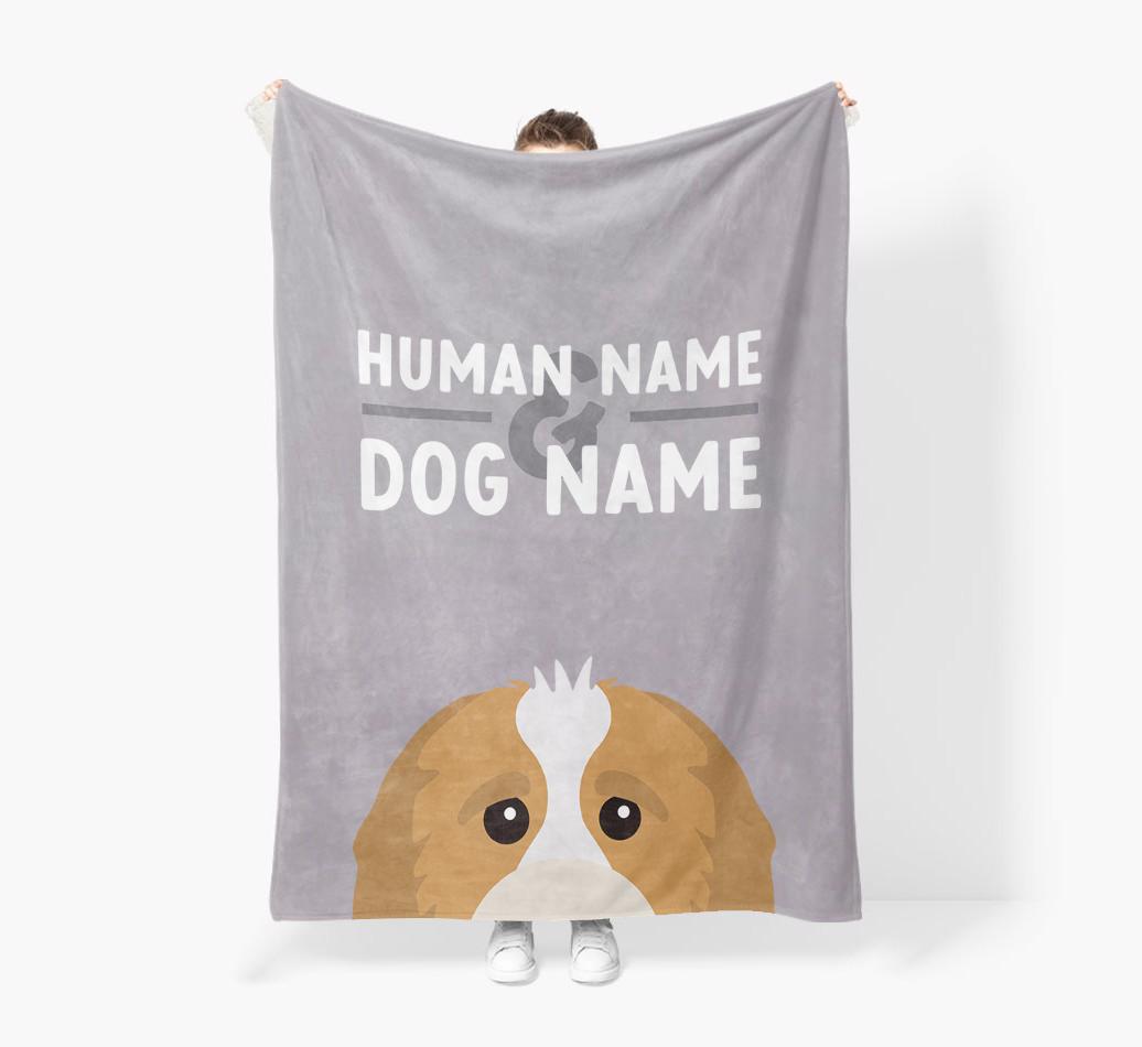 Human & Dog Name: Personalized {breedFullName} Premium Sherpa Fleece Blanket