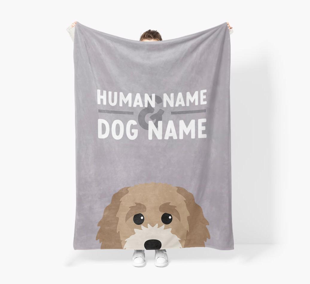 Human & Dog Name: Personalized {breedFullName} Premium Sherpa Fleece Blanket