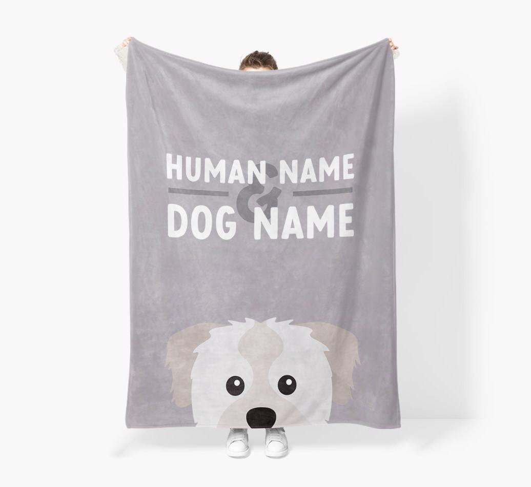 Human & Dog Name: Personalized {breedFullName} Premium Sherpa Fleece Blanket
