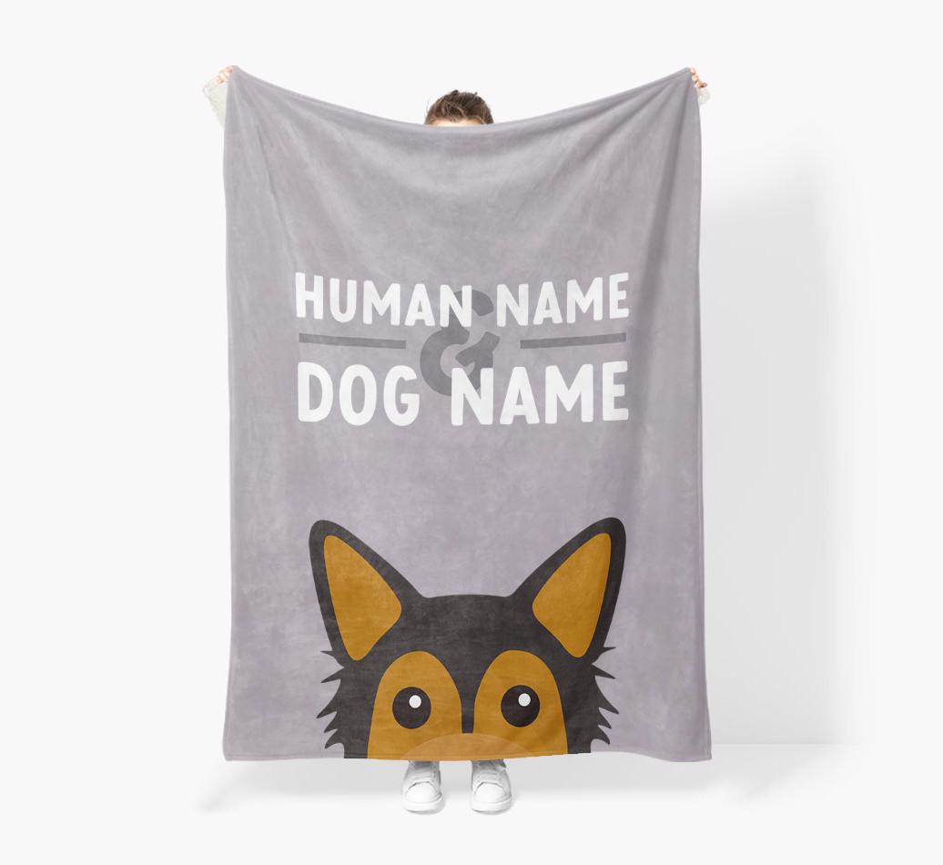 Human & Dog Name: Personalized {breedFullName} Premium Sherpa Fleece Blanket