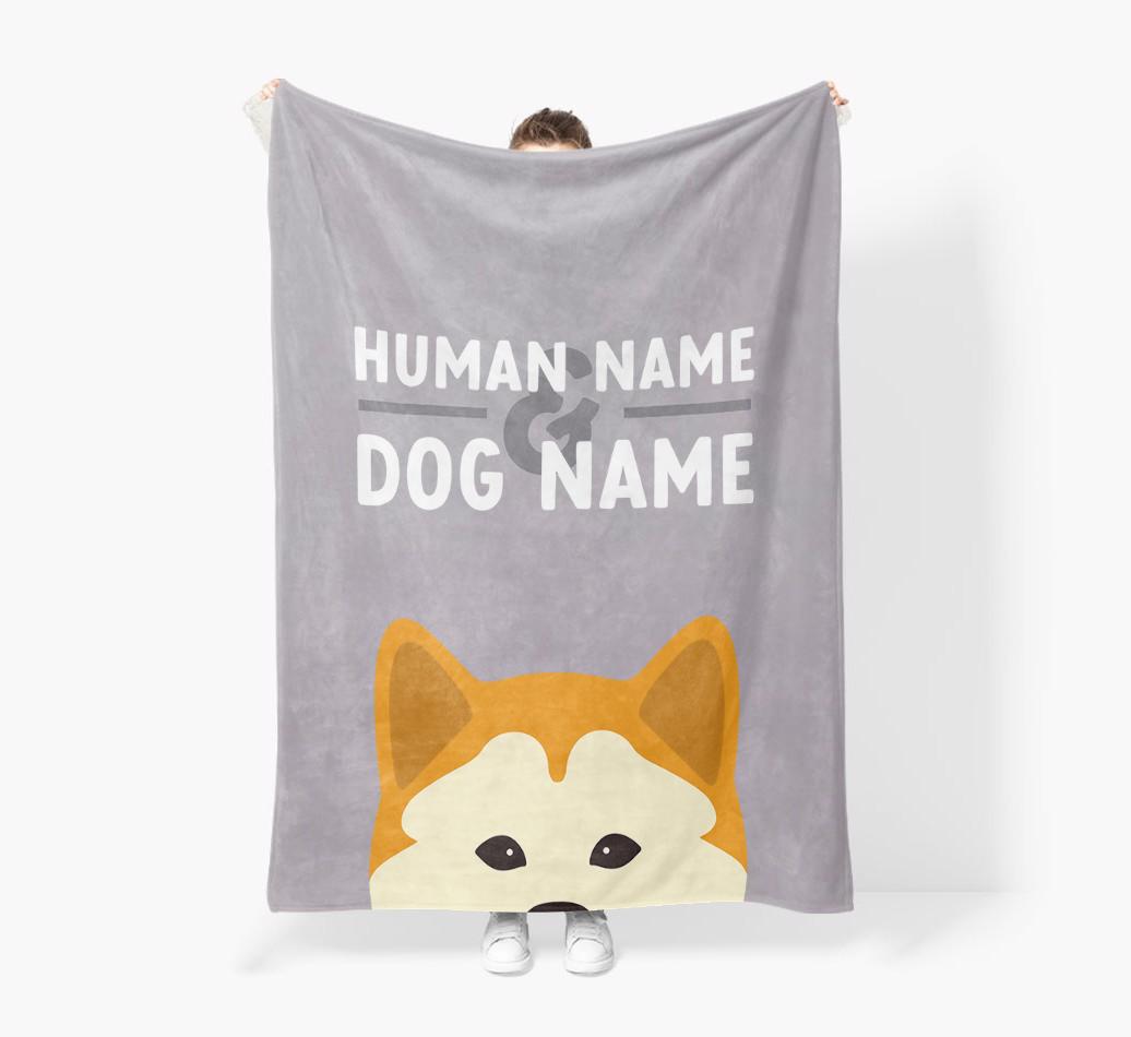 Human & Dog Name: Personalized {breedFullName} Premium Sherpa Fleece Blanket