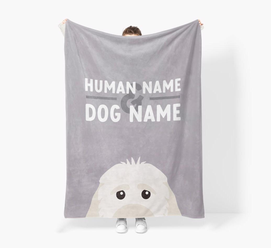 Human & Dog Name: Personalized {breedFullName} Premium Sherpa Fleece Blanket