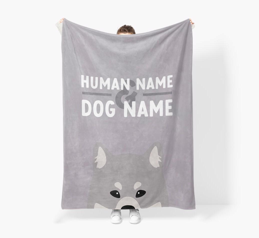 Human & Dog Name: Personalized {breedFullName} Premium Sherpa Fleece Blanket