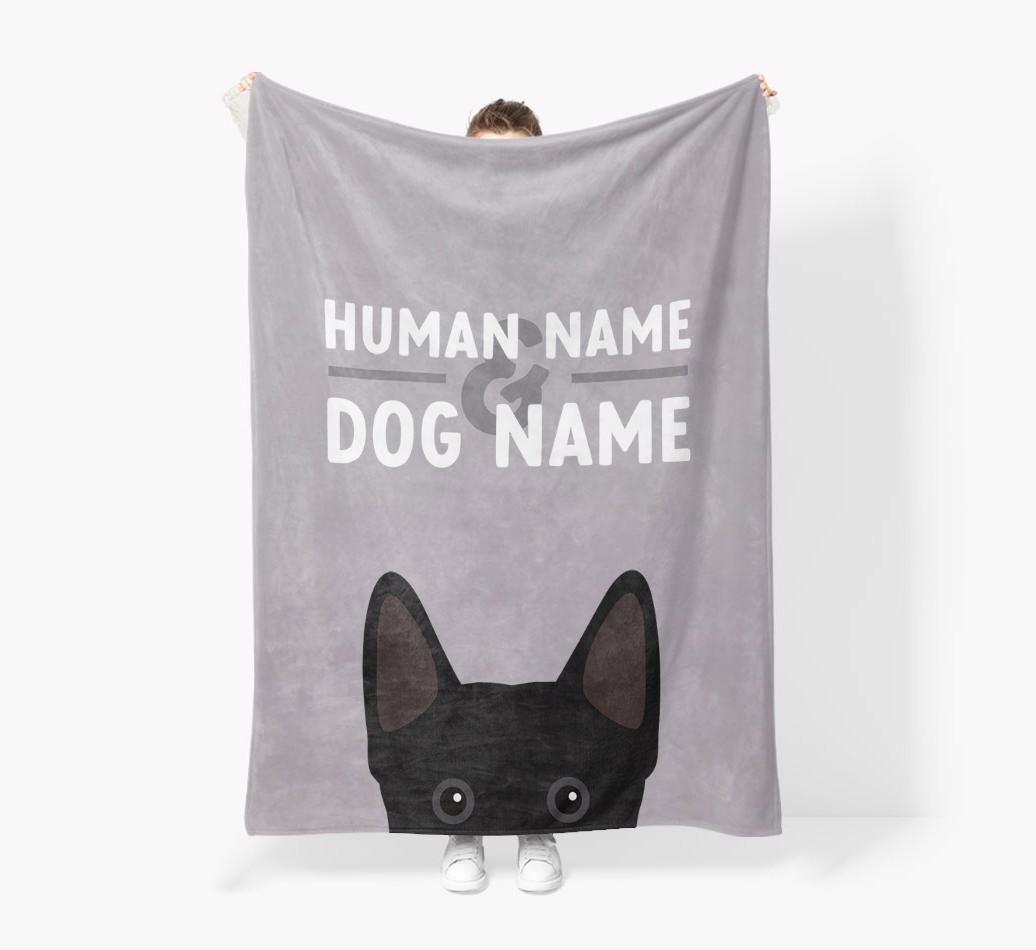 Human & Dog Name: Personalized {breedFullName} Premium Sherpa Fleece Blanket