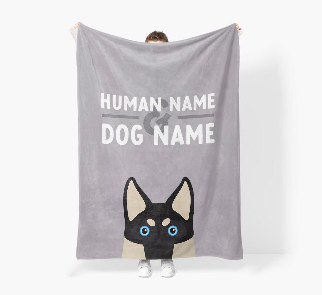 Human & Dog Name: Personalized {breedFullName} Premium Sherpa Fleece Blanket