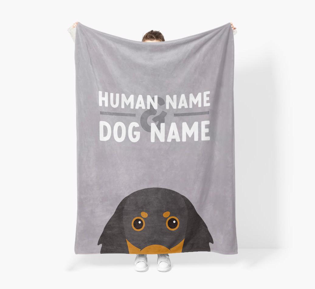 Human & Dog Name: Personalized {breedFullName} Premium Sherpa Fleece Blanket