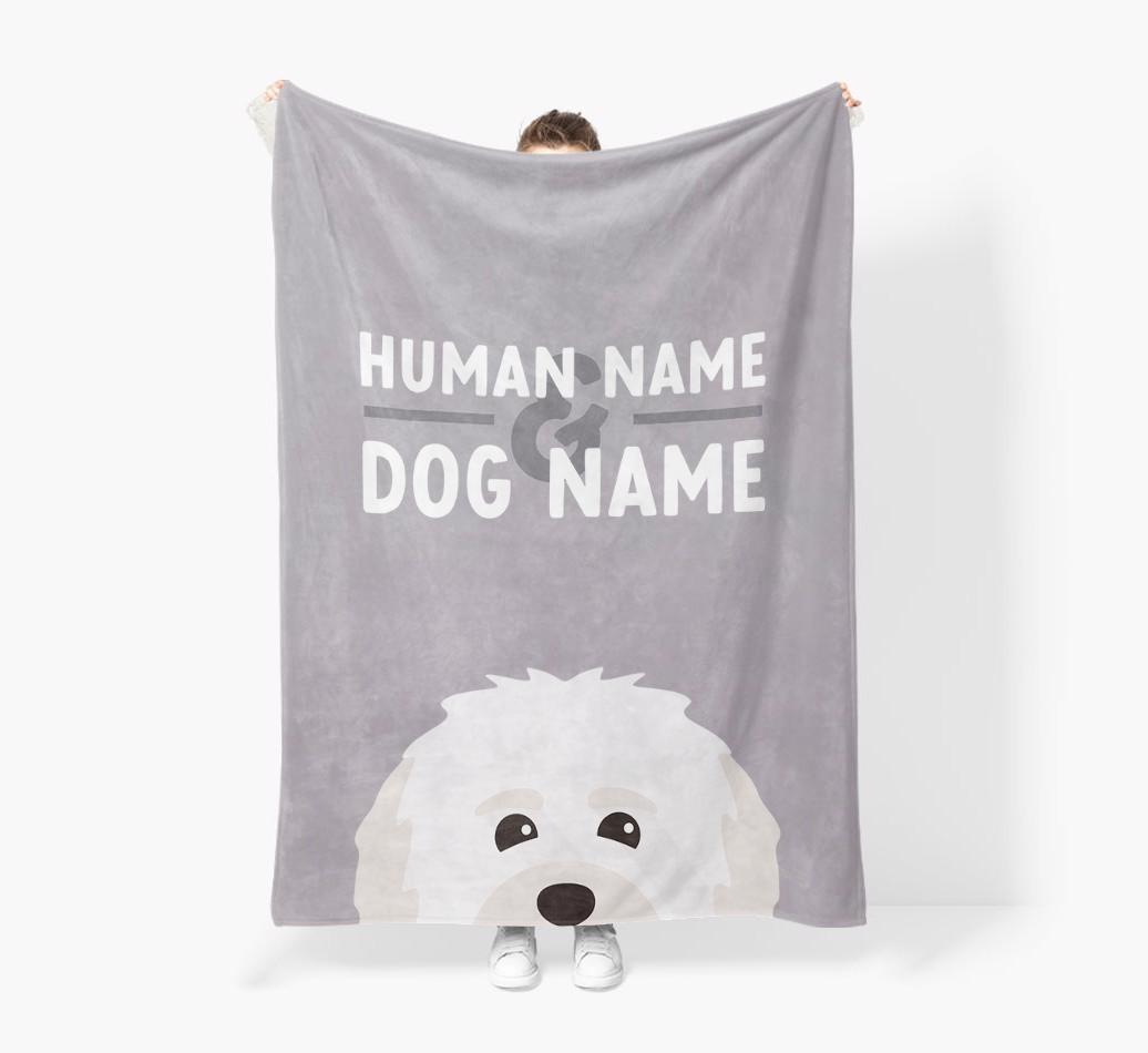 Human & Dog Name: Personalized {breedFullName} Premium Sherpa Fleece Blanket