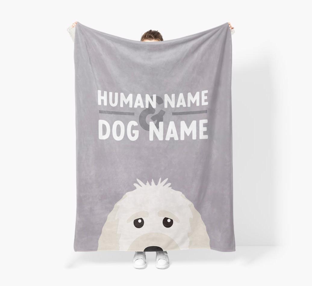 Human & Dog Name: Personalized {breedFullName} Premium Sherpa Fleece Blanket
