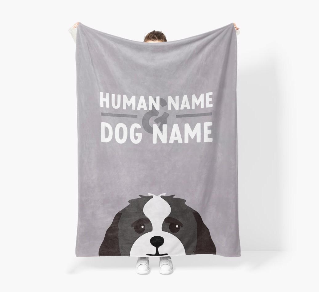 Human & Dog Name: Personalized {breedFullName} Premium Sherpa Fleece Blanket