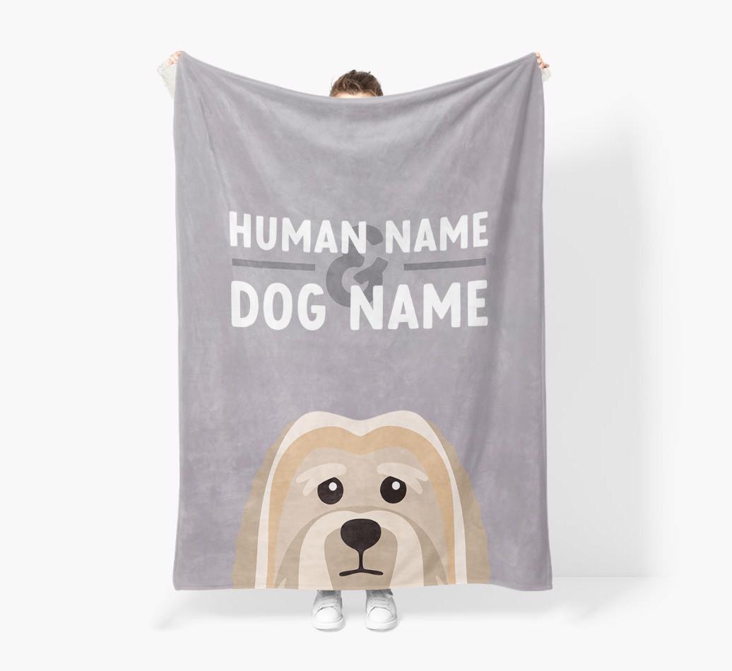 Human & Dog Name: Personalized {breedFullName} Premium Sherpa Fleece Blanket