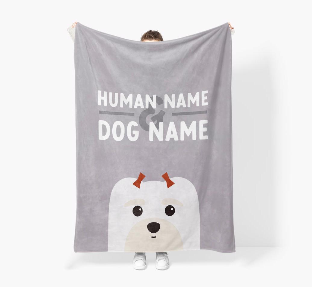 Human & Dog Name: Personalized {breedFullName} Premium Sherpa Fleece Blanket