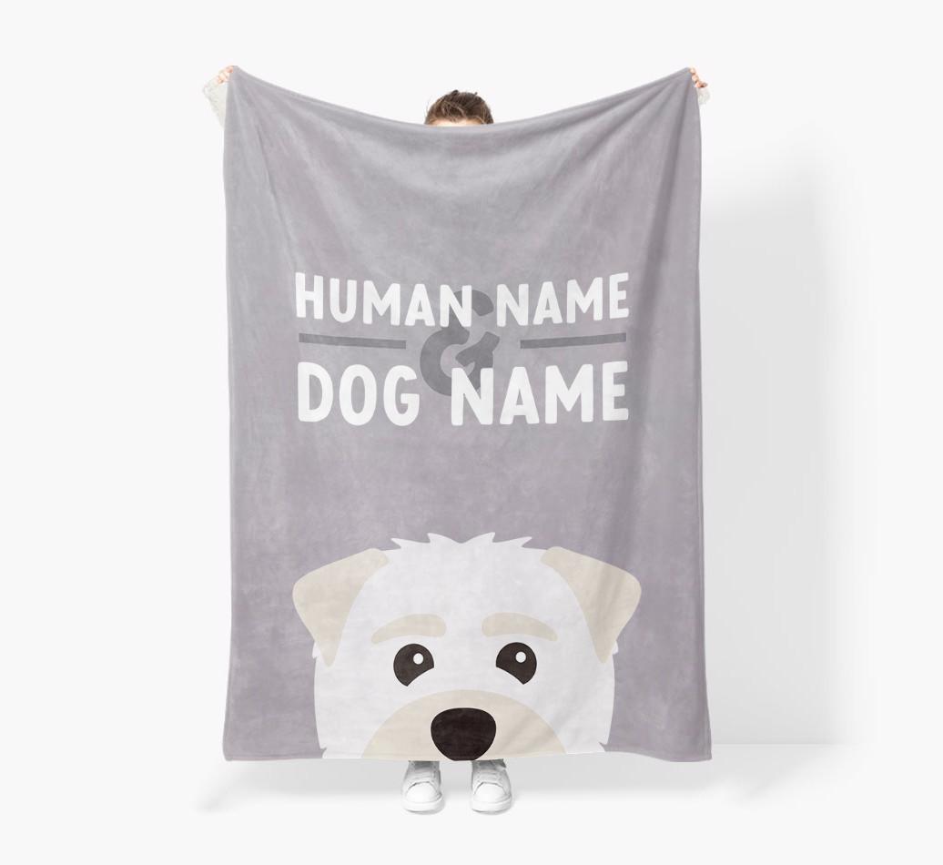 Human & Dog Name: Personalized {breedFullName} Premium Sherpa Fleece Blanket