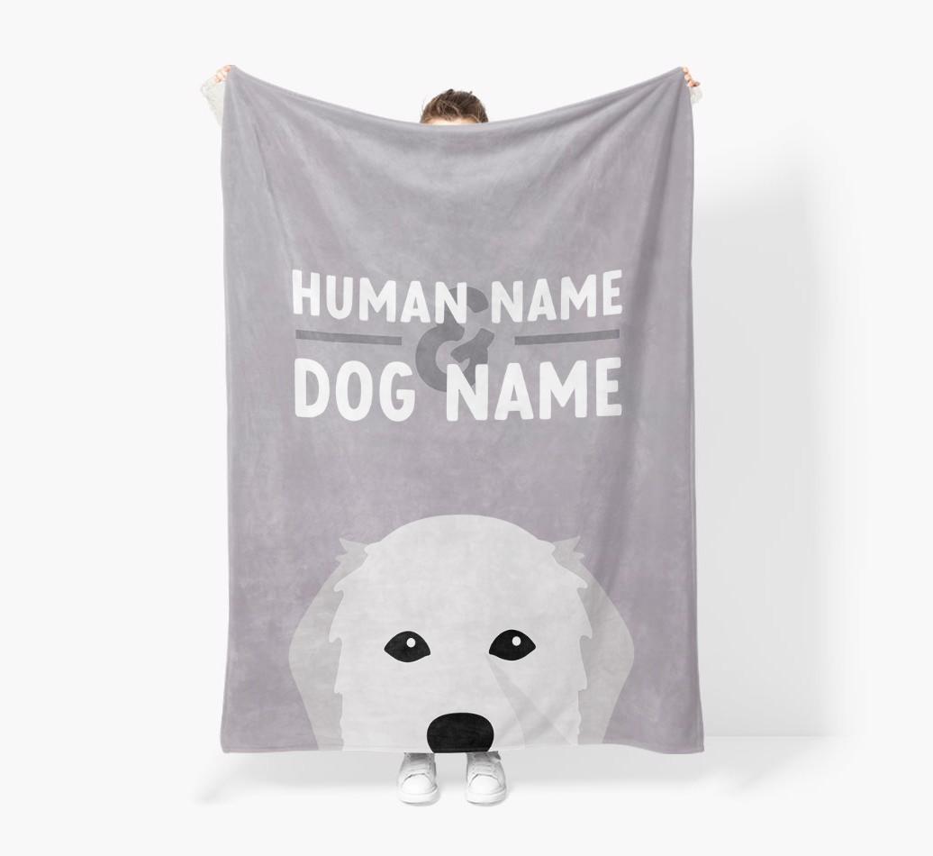 Human & Dog Name: Personalized {breedFullName} Premium Sherpa Fleece Blanket