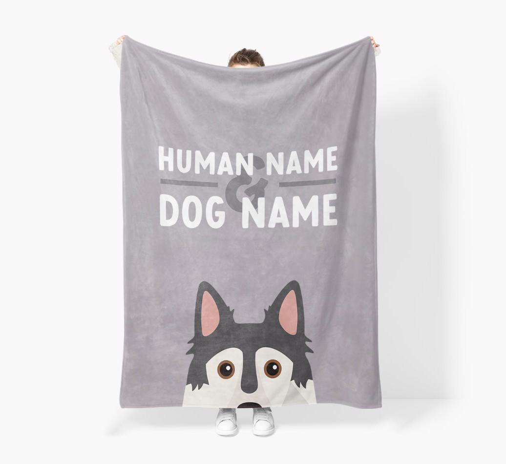 Human & Dog Name: Personalized {breedFullName} Premium Sherpa Fleece Blanket