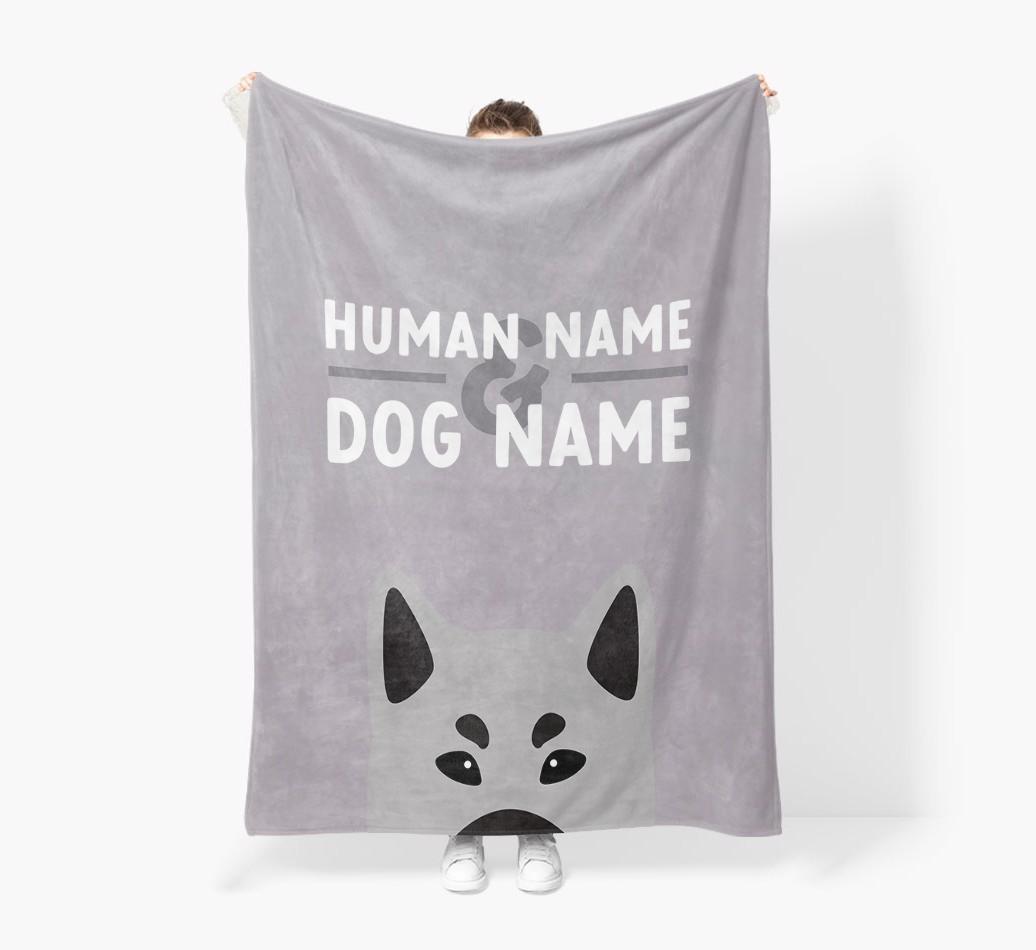 Human & Dog Name: Personalized {breedFullName} Premium Sherpa Fleece Blanket
