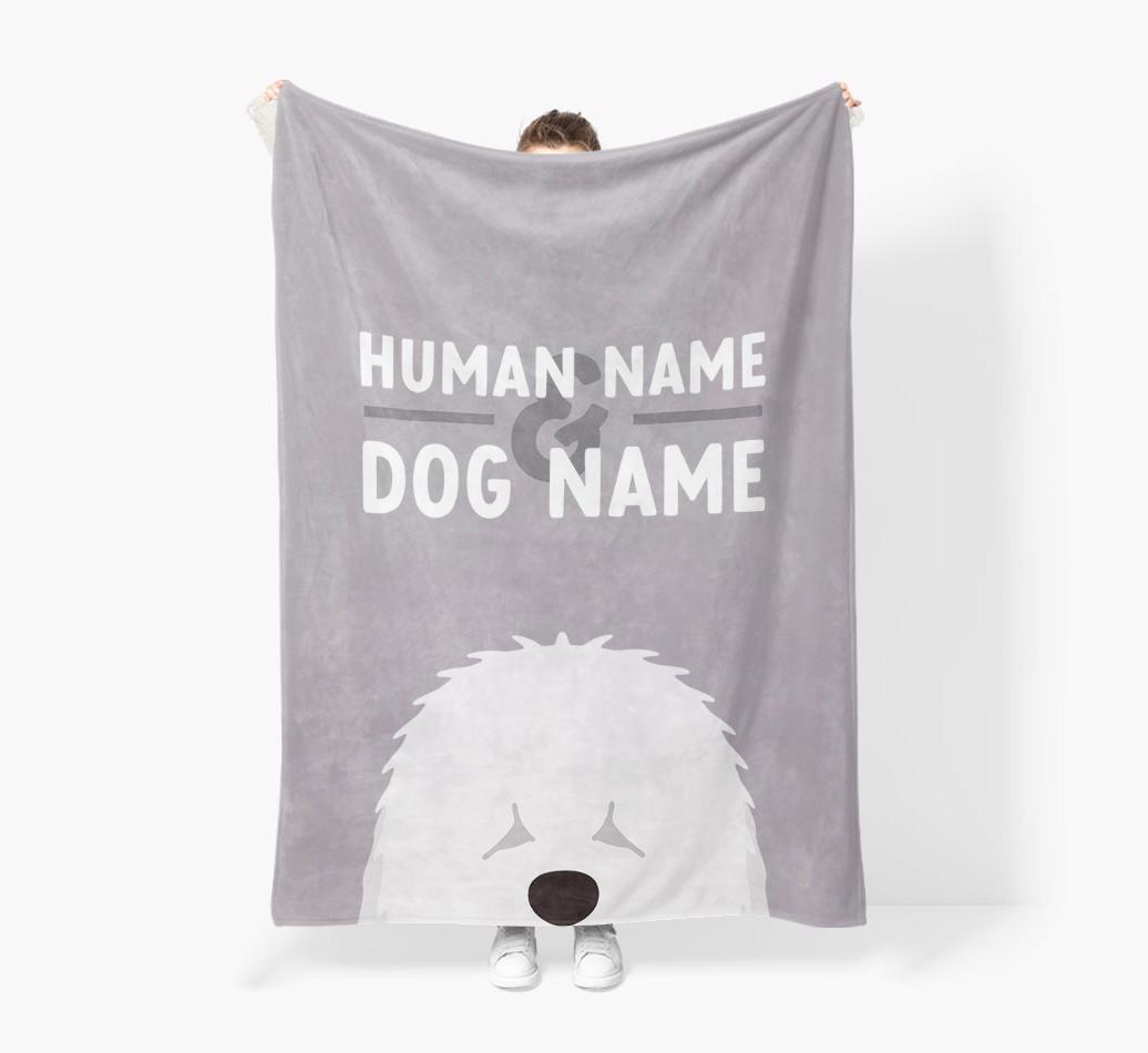 Human & Dog Name: Personalized {breedFullName} Premium Sherpa Fleece Blanket