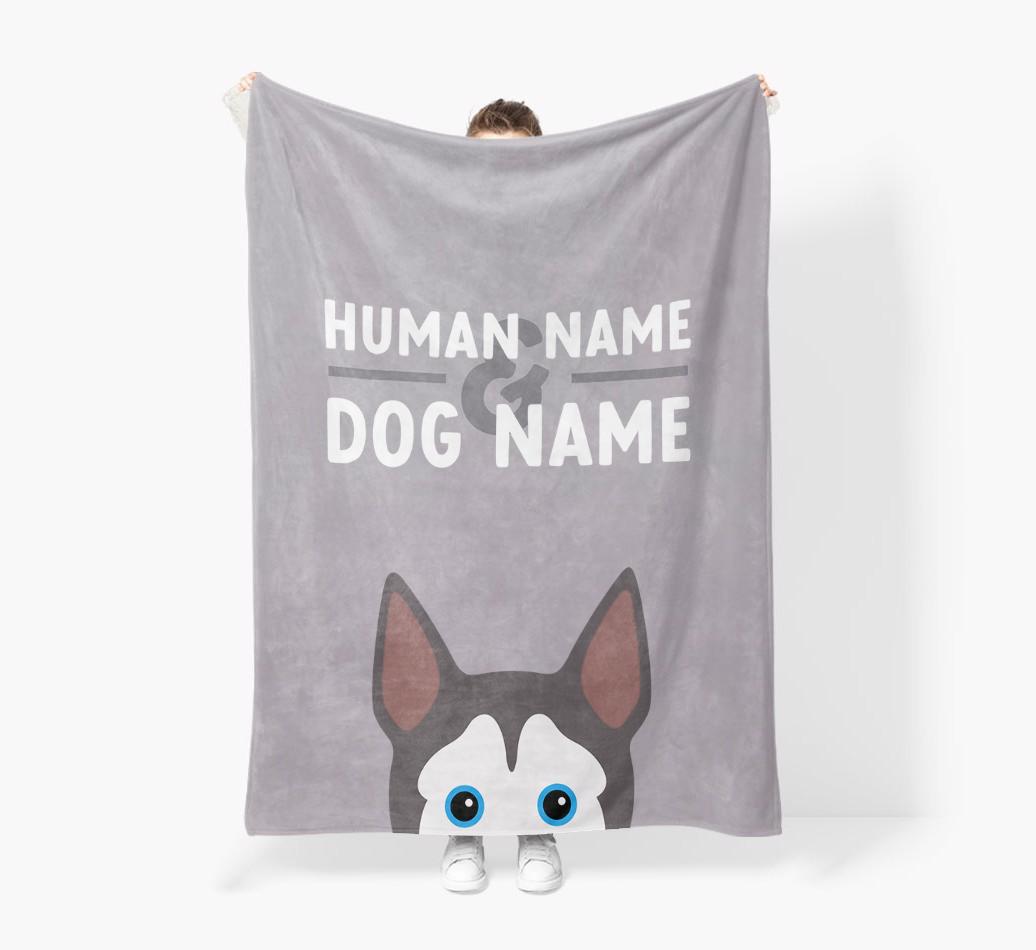 Human & Dog Name: Personalized {breedFullName} Premium Sherpa Fleece Blanket
