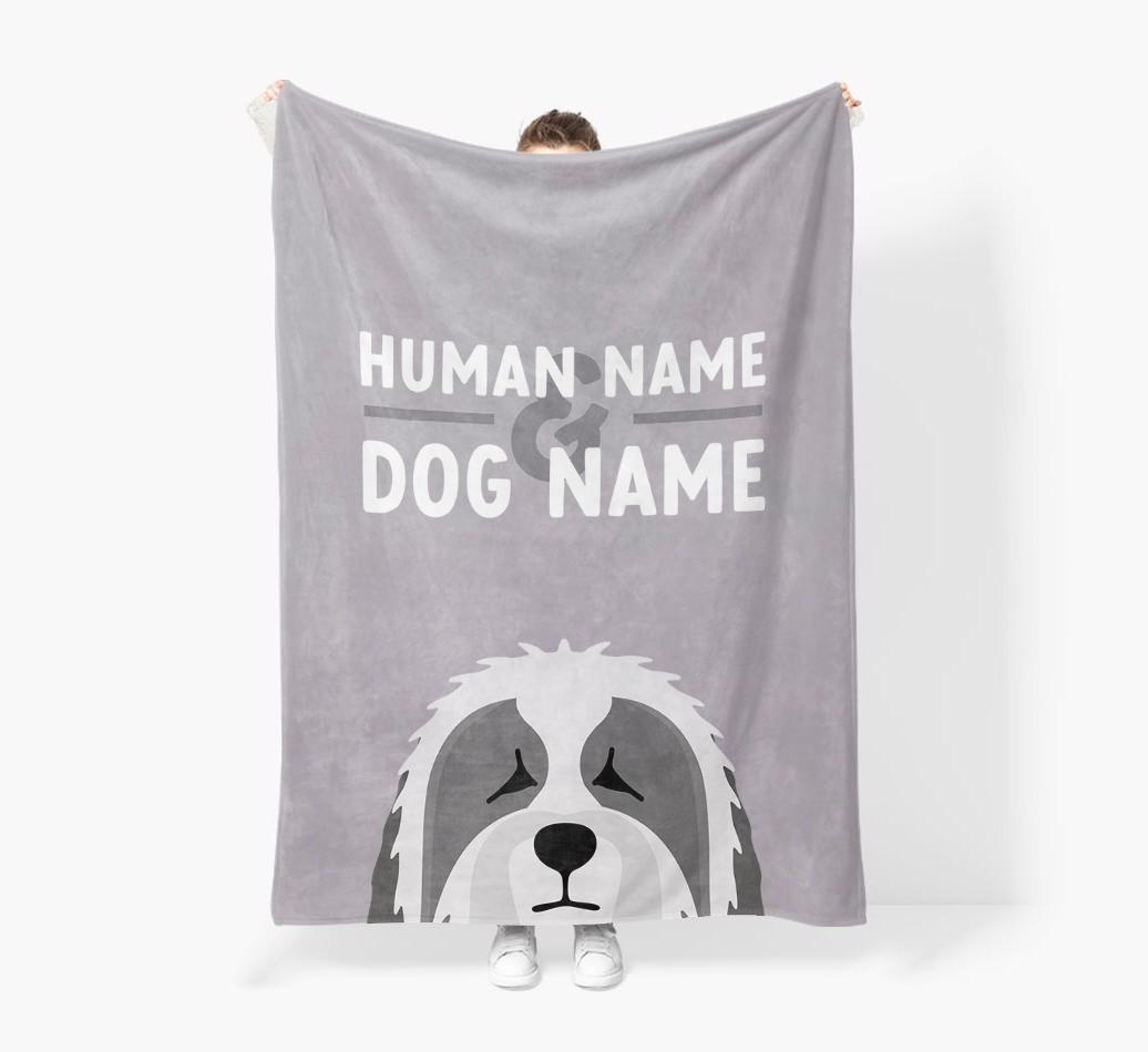 Human & Dog Name: Personalized {breedFullName} Premium Sherpa Fleece Blanket