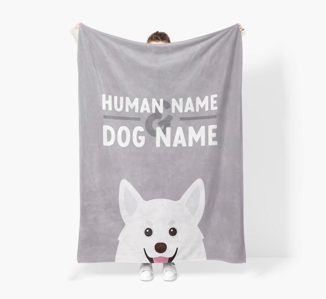Human & Dog Name: Personalized {breedFullName} Premium Sherpa Fleece Blanket