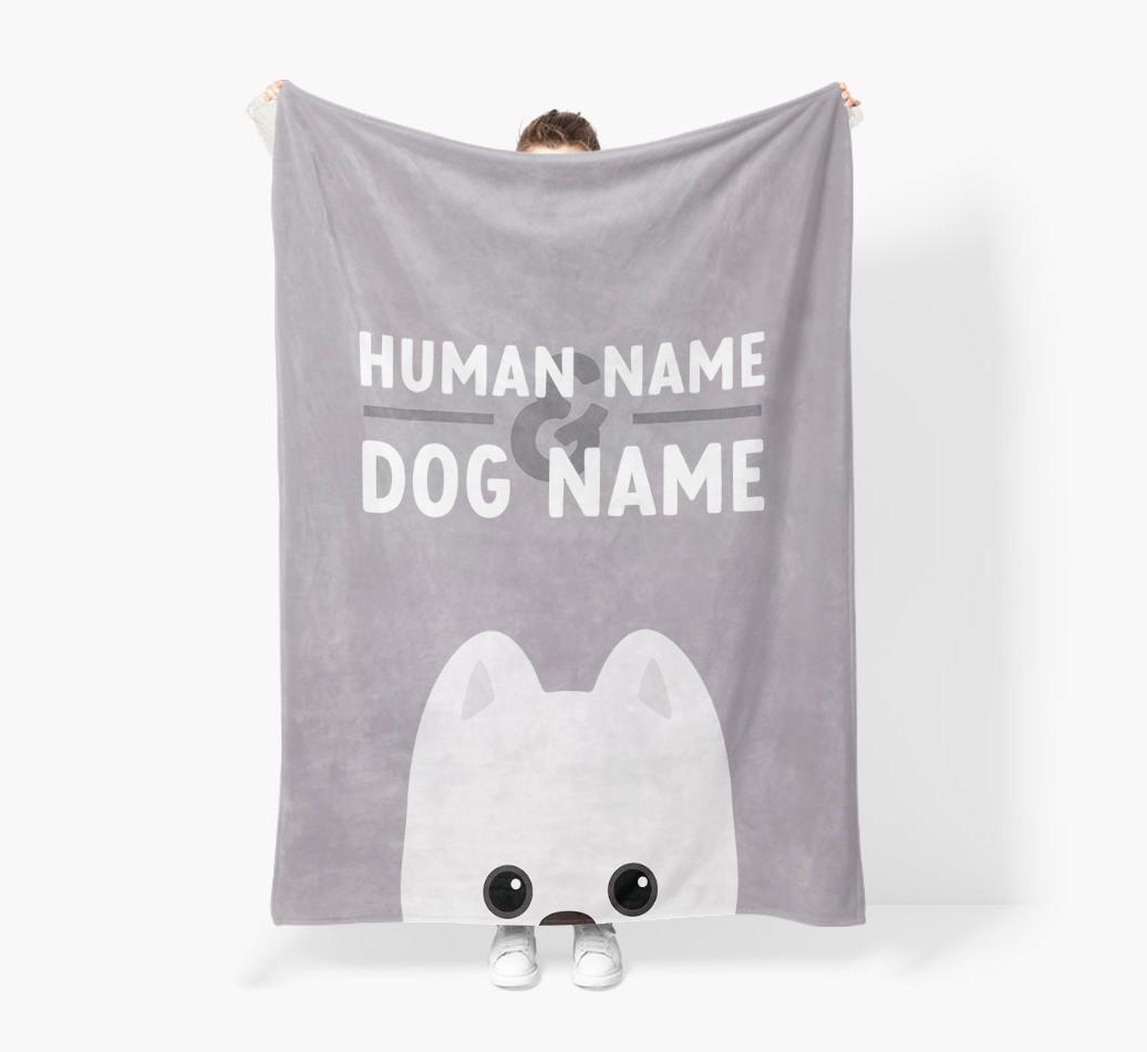 Human & Dog Name: Personalized {breedFullName} Premium Sherpa Fleece Blanket