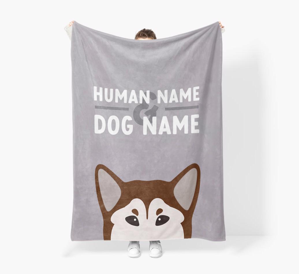 Human & Dog Name: Personalized {breedFullName} Premium Sherpa Fleece Blanket