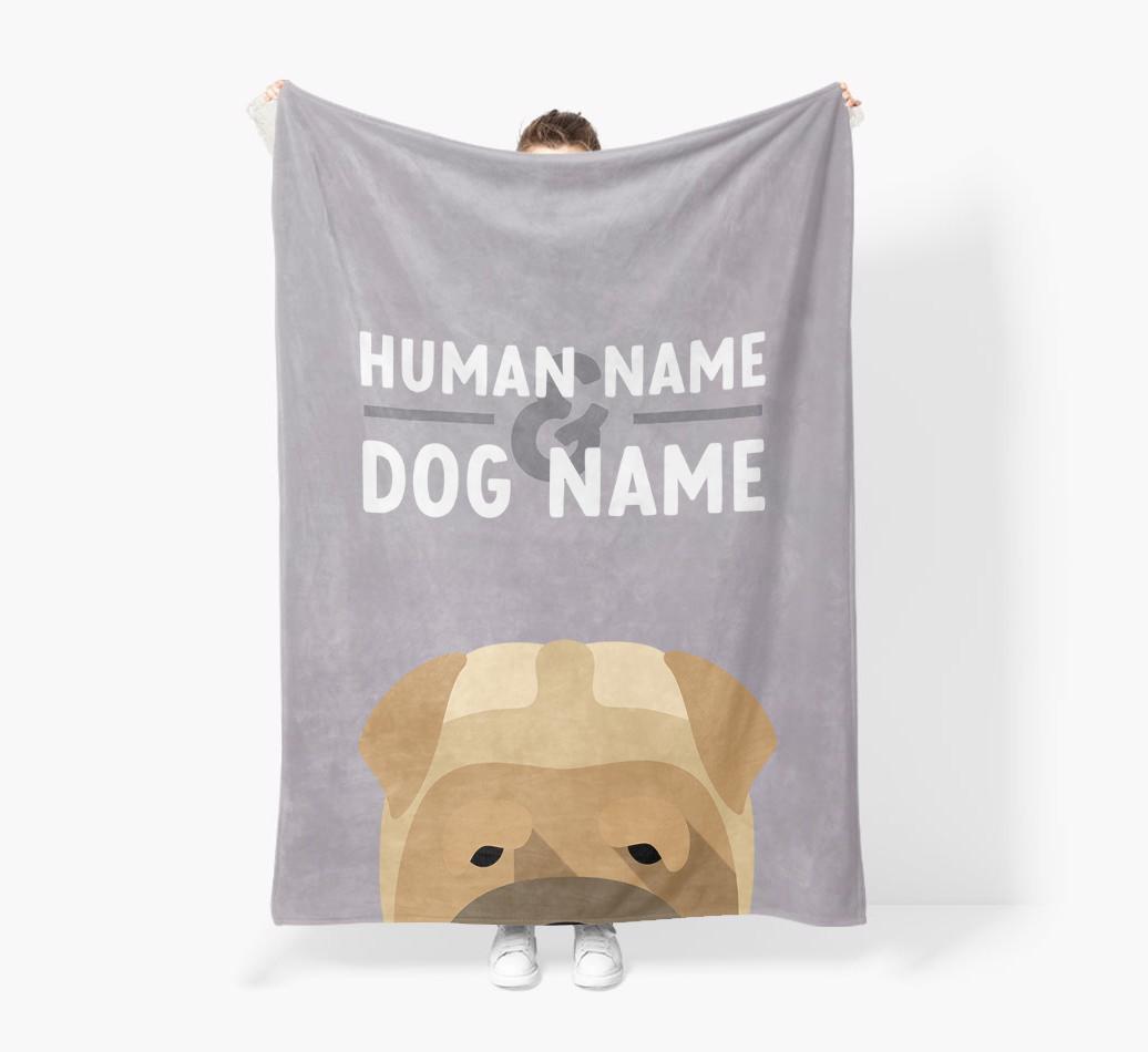 Human & Dog Name: Personalized {breedFullName} Premium Sherpa Fleece Blanket