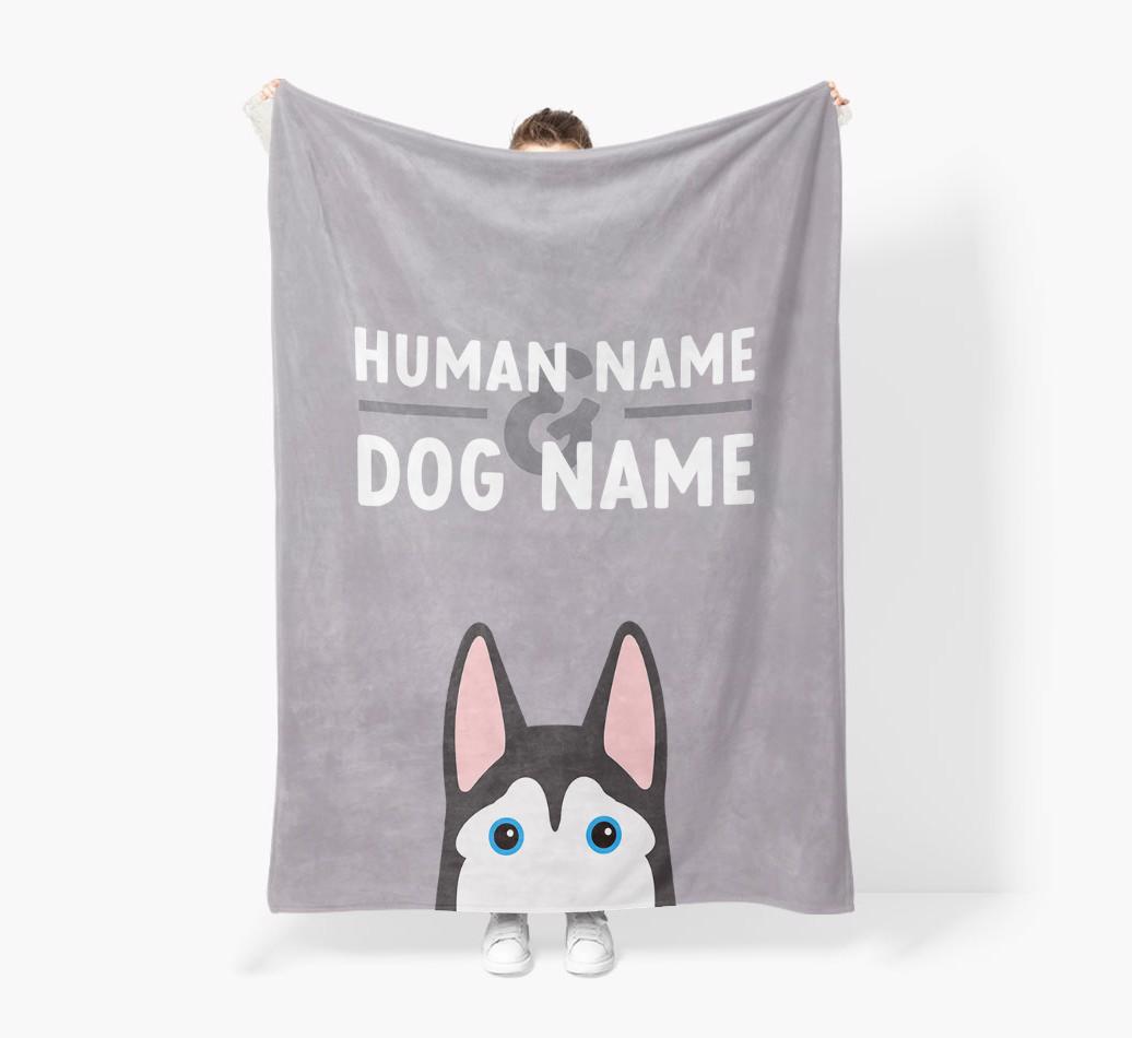 Human & Dog Name: Personalized {breedFullName} Premium Sherpa Fleece Blanket