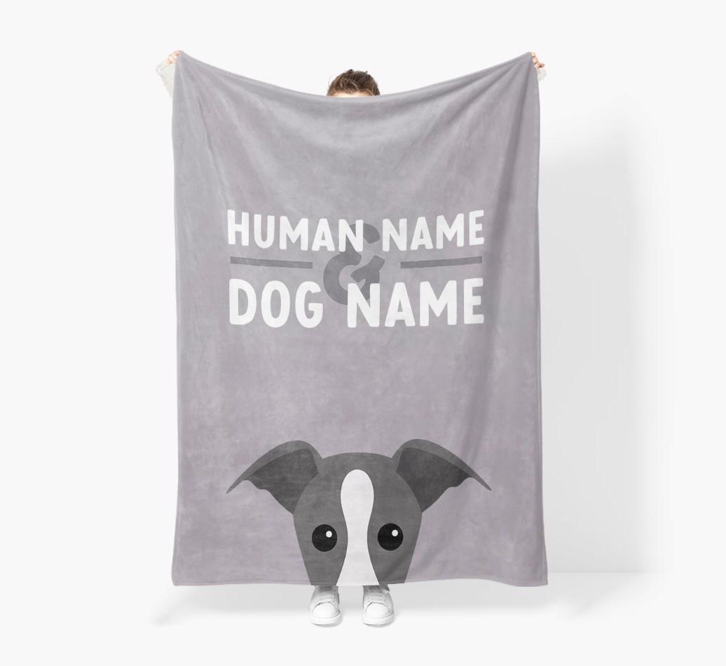 Human & Dog Name: Personalized {breedFullName} Premium Sherpa Fleece Blanket
