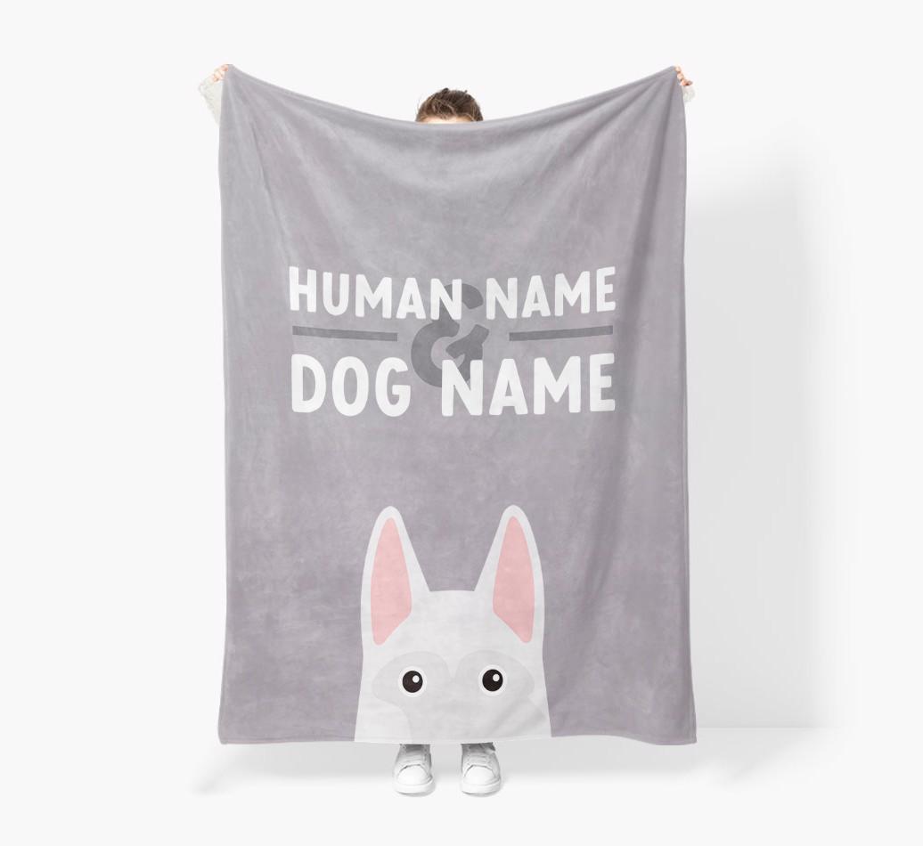 Human & Dog Name: Personalized {breedFullName} Premium Sherpa Fleece Blanket