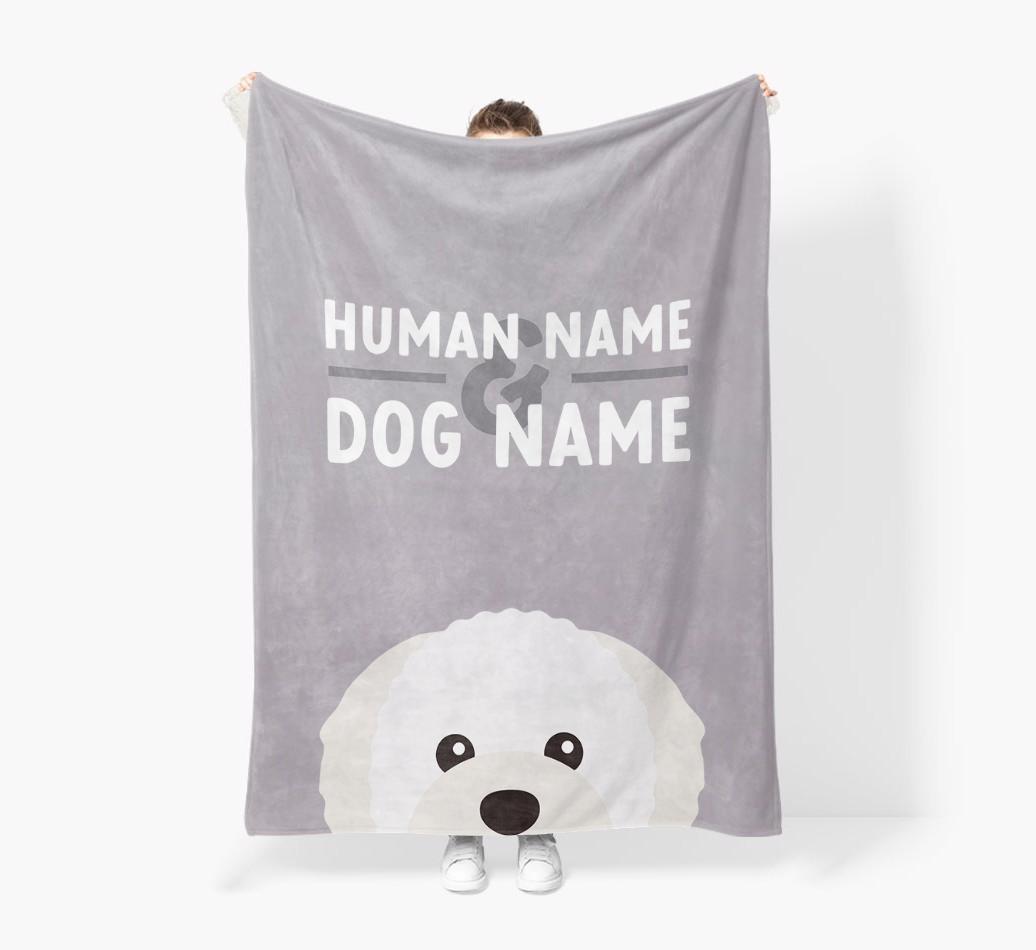 Human & Dog Name: Personalized {breedFullName} Premium Sherpa Fleece Blanket