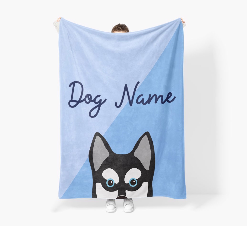 Peeking Name: Personalised {breedFullName} Premium Sherpa Fleece Blanket