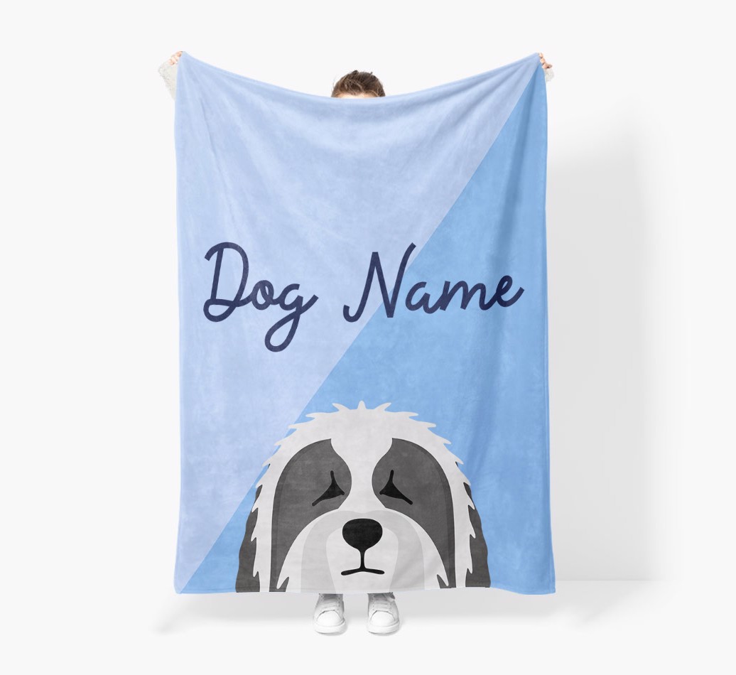 Peeking Name: Personalized {breedFullName} Premium Sherpa Fleece Blanket