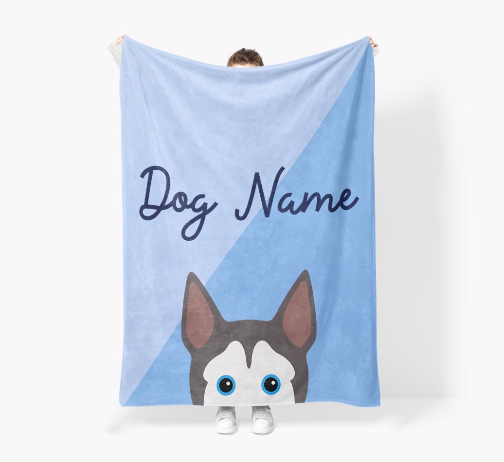 Peeking Name: Personalised {breedFullName} Premium Sherpa Fleece Blanket