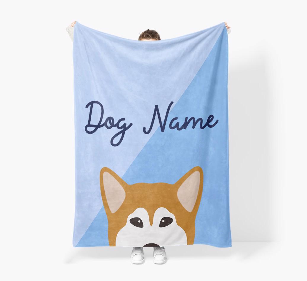 Peeking Name: Personalized {breedFullName} Premium Sherpa Fleece Blanket