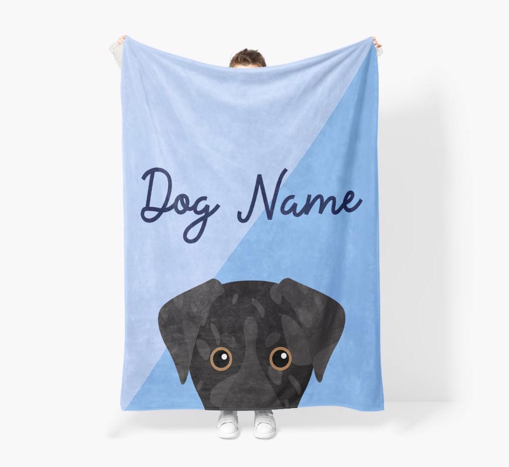 Peeking Name: Personalized {breedFullName} Premium Sherpa Fleece Blanket